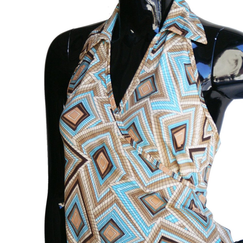 Multicolored Graphic Print Halter Top Size Small - image 2